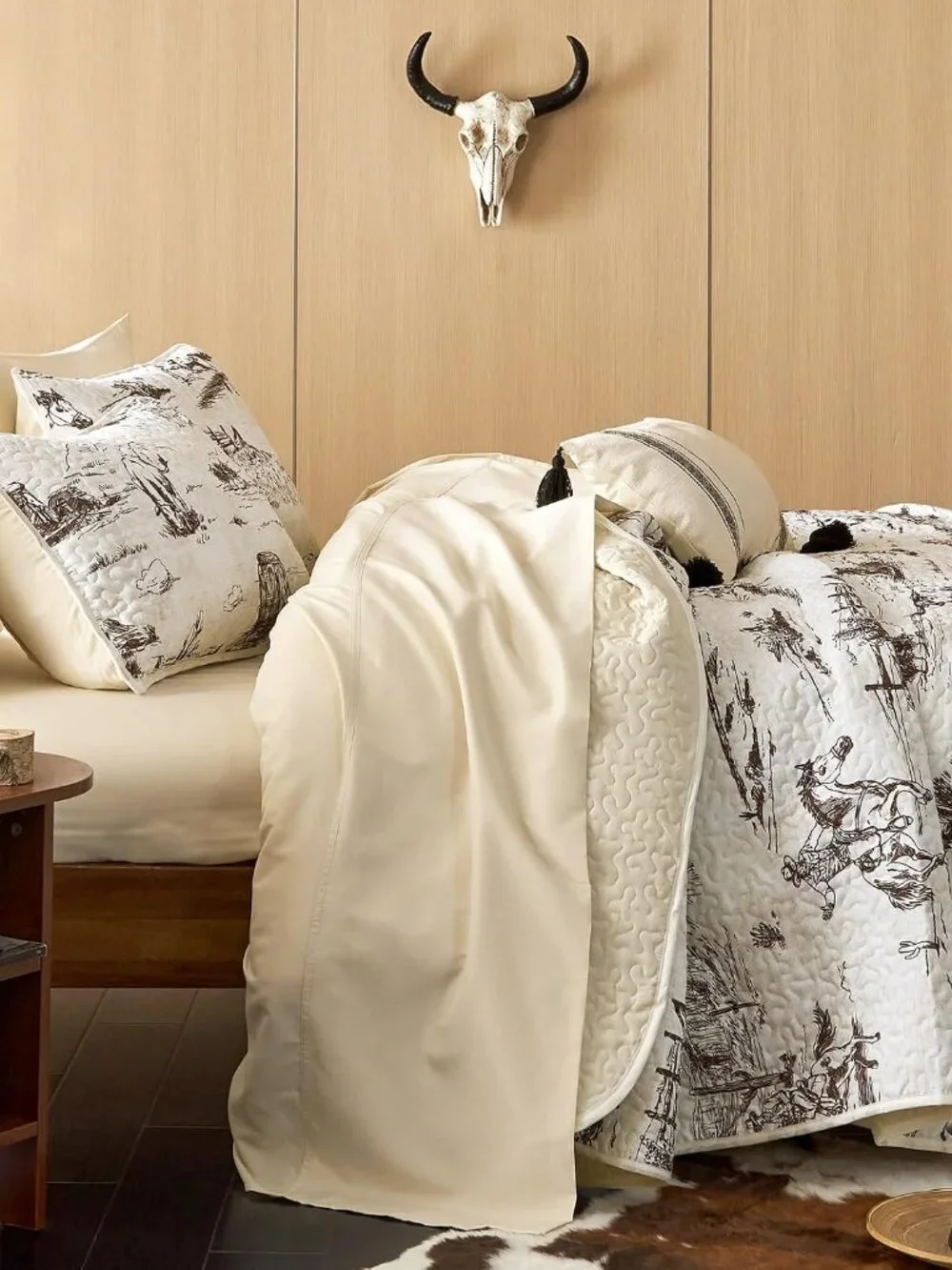 Beige Western Cowboy Quilt Set - 3-Piece Rustic Bedspread
